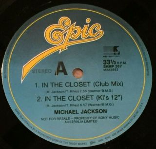 Michael Jackson:in The Closet (remixes) Rare Aussie/oz 5 Track Promo 12 " Samp 387