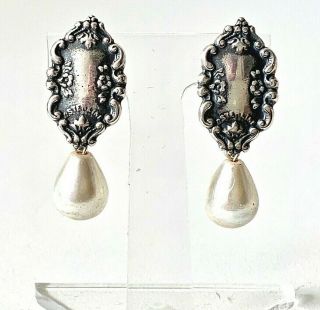 Antique Victorian Style Foree Hunsicker Sterling Silver Drop Dangle Earrings