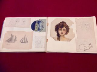 Antique Victorian Edwardian Sketch Album,  Watercolors,  Drawings,  Scrapbook