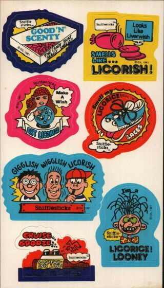 Rare Scratch & Sniff Vintage Stickers Sheet Gordy Sniffle Sticks Licorice