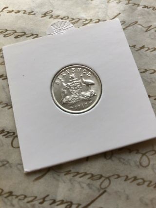 Unc Rare 1945 Australian Sixpence Scarce Silver Pre Decimal 6p Coin