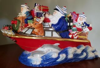 Christopher Radko Nautical Nick Santa In Boat Cookie Jar Centerpiece Rare