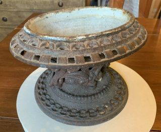 Unusual Antique Cast Iron Garden Planter Urn With Porcelain Lining