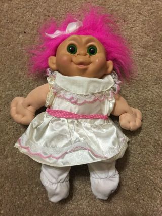 Vintage 1992 M.  T.  12” Troll Doll With Green Eyes And Pink Hair