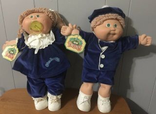 Vintage Cabbage Patch Kids Twins Boy Girl Blue Velvet Girl Pacifier