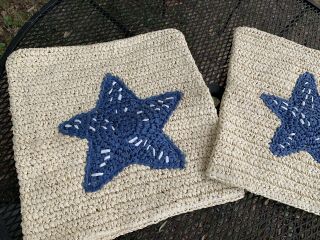 Rare Pottery Barn 2 Pillow Shams Crochet Paper Raffia Straw Beach Star