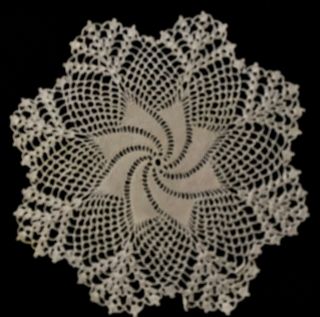 Old Vintage White Crochet Lace Trim Doily 9 1/4 " Dia.  Table Vintage Decor