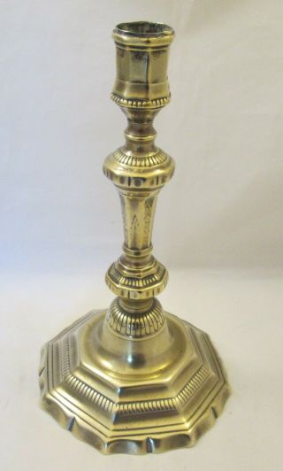 Antique 19th Century French Brass Candlestick - Engraved Detailing