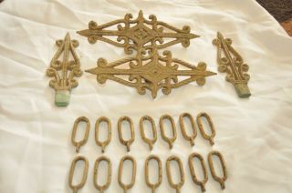 Antique Ornate Curtain Medallions 14 Metal Oblong Curtain Rings And 2 Finials