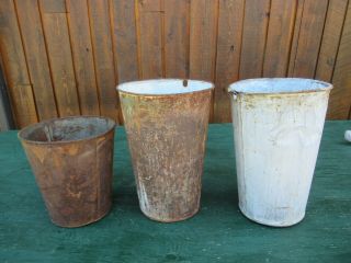 Vintage 3 Maple Syrup Old Tin Sap Pail Buckets Flower Planters 13 " High Decor 5