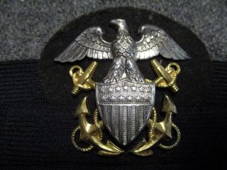 Rare Wwii Us Navy Officer Pasquale Marked Hat Badge Usn Sterling & Gold Filled
