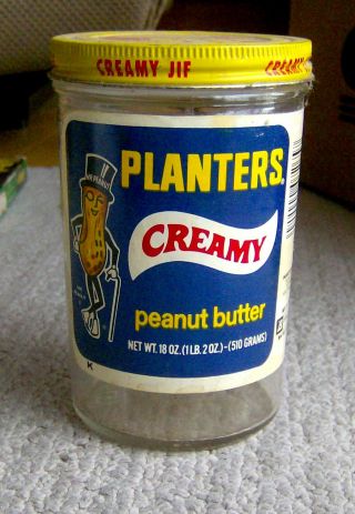 Rare Vintage 1970s Planters Creamy Peanut Butter Glass Jar W/labels Food Product