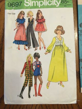 Vintage Doll Clothes Patterns Simplicity 9697 For 11 1/2 " Dolls Barbie