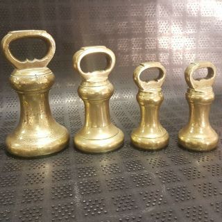 Four Large Antiques Brass Bell Weights.  7lb,  4lb 2lb & 2lb.  Metric.