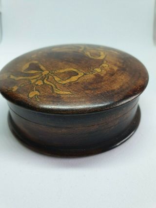 Vintage Treen Trinket Box.  Round Wooden Hand Painted Lidded Box.