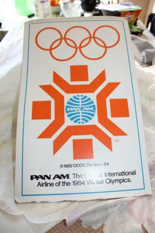 Rare Pan Am Airline Sarajevo Olympic Sponsor 1984 Cardboard Advertisement