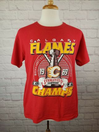 Rare Calgary Flames 1989 Stanley Cup Champions T - Shirt Men 