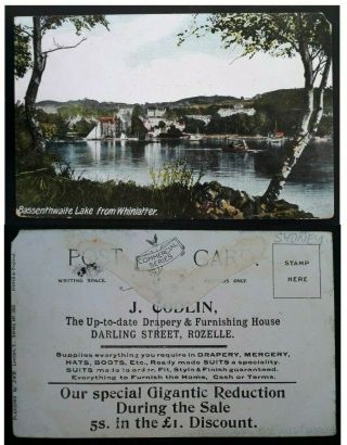 Rare Undated Australia Postcard Of Bassenthwaite Lake - Advertising For J Codlin