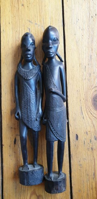2 X Vintage African Hand Carved Ebony Figures