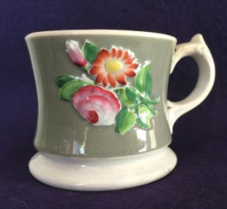 Antique Staffordshire Pearlware Relief Molded Mug Floral C.  1860