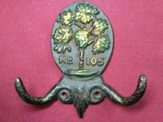 Antique Cast Iron Painted Oak Tree Double Hall Hook Small No.  105 4 " High