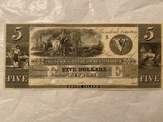 Rare England Commercial Bank $5 Note,  Remainder,  Crisp Uncirculated,  1800 