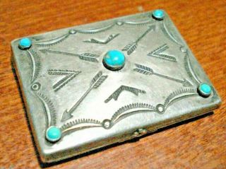 Rare Fred Harvey Era Sterling Silver And Turquoise Pill Box
