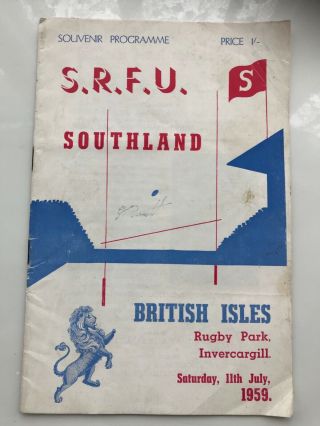 Very Rare Southland V British Lions 1959