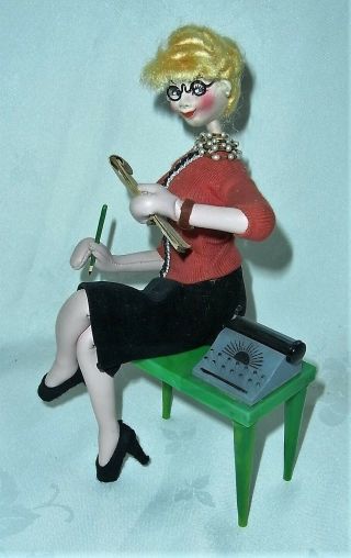 Vintage Klumpe Roldan Cloth Lady Secretary Doll With Typewriter