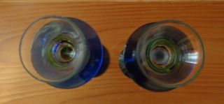 Blue,  Green and Clear Hand Blown Glass Candle Holders Set of 2 9.  5 
