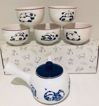 Rare 6pc San - X Tare Panda Ceramic Tea Set Teapot & Tea Cups 2000 Tarepanda