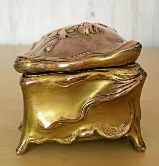 Antique W.  B.  MFG Co Gilt Gilded Angel Cherub Nouveau Jewelry Trinket Casket Box 3