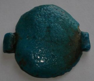 Ancient Egyptian Large Blue Faience Disc Bead With Twin Suspension Loops - 2 Cm
