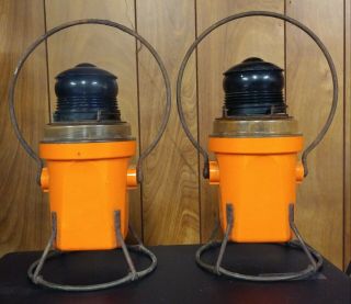 2 Antique Starlite Headlight And Lantern Co.  Lamp Lantern - Blue Lens 222 Rr