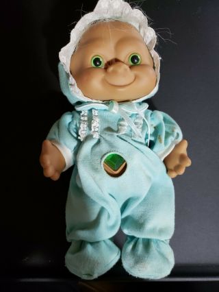 Vintage Ace Treasure Troll 10 " Green Eyes And Gem Baby Doll