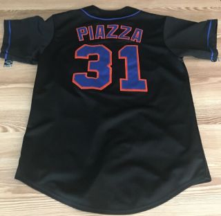 Majestic York Mets Mike Piazza Black Baseball Jersey Mens Large L 31 RARE 2
