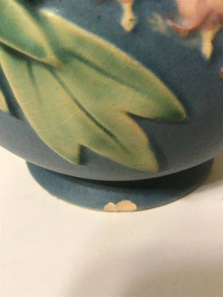 Rare Vintage Roseville Bleeding Heart Art Pottery Handles Vase 971 9” Blue 2