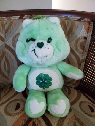 Vintage 1983 Care Bears 13 " Green Good Luck Bear Plush Stuffed Animal Minty