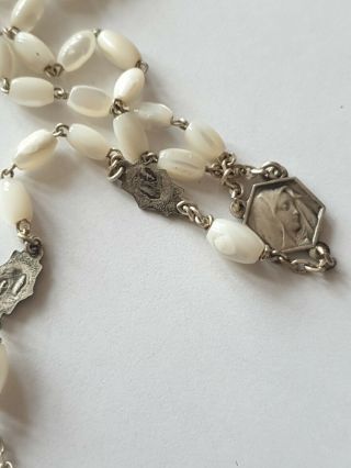 Vintage ANTIQUE Sterling silver And Mother Of Pearl Rosary Bead Necklace 3