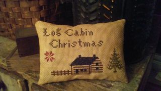 Primitive Early Look Cross Stitch Log Cabin Christmas Holiday Gift