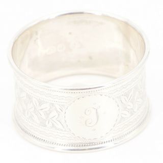 Vtg Sterling Silver - Antique British Etched Filigree Monogram Napkin Ring 18.  5g