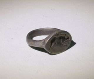 Quality Ancient Roman Greek Silver Seal Ring Boar - Circa 100ad