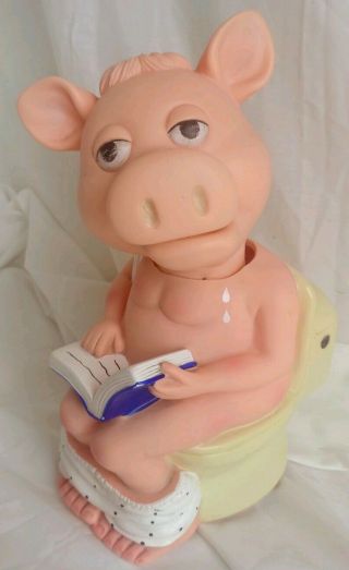 Rare Vintage Pig Reading Book On Toilet Battery Operated Feature