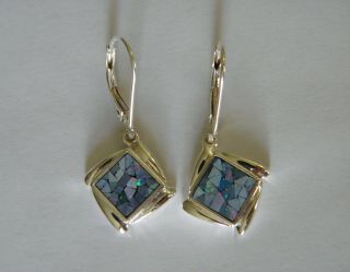 Lovely 925 Sterling Silver Opal Mosaic Lever Back Earrings - Qvc - Rare Euc