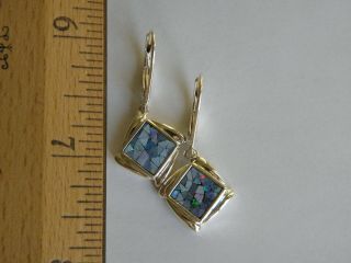 LOVELY 925 STERLING SILVER OPAL MOSAIC LEVER BACK EARRINGS - QVC - RARE EUC 2