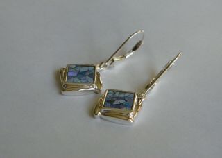 LOVELY 925 STERLING SILVER OPAL MOSAIC LEVER BACK EARRINGS - QVC - RARE EUC 3