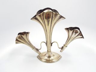 Antique E.  P.  N.  S.  Silverplate 3 Trumpet Vase Epergne Centerpiece,  7 1/2 "