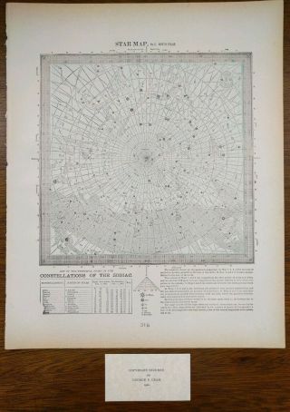 Antique 1900 Astronomy Celestial Map Print Chart Astrology Star Constellation 5