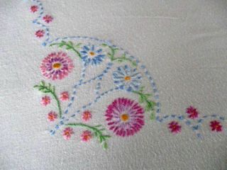 Vintage Tablecloth Hand Embroidered Pink/mauve/blue Flowers