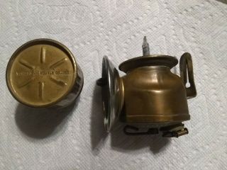 Antique Brass Justrite Miners Carbide Lamp Light,  2 1/2 " Reflector,  Vintage Tool